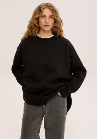 Лонгслив трёхнитка утепленная mega oversize unisex чёрный Лонгслив трёхнитка утепленная mega oversize unisex чёрный